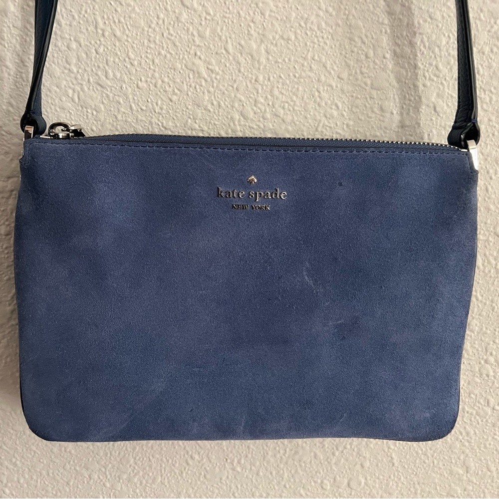 Kate Spade Leila Suede & Leather Triple Gusset Crossbody Bag Blueberry Cobbler